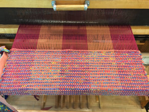 Rag rug being woven on 8-harness Macomber loom
