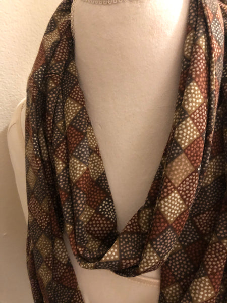 Brown Geometric Cotton Knit Scarf