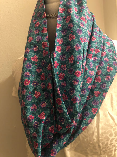 Teal Cotton with Pink and Purple Flowers