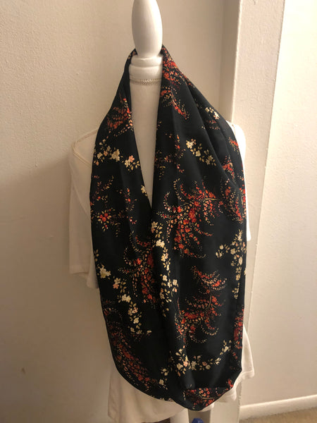 Floral Rayon Scarf on Black Background
