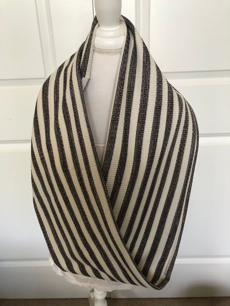 Brown and Cream Stripe Knit Infinity Scarf