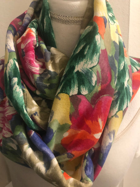 Floral Cotton Blend Infinity Scarf