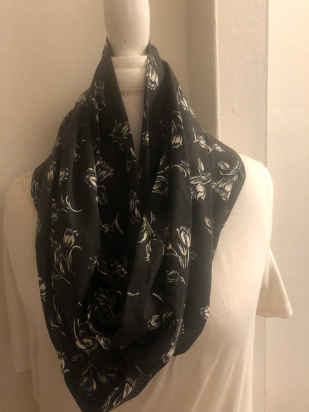 Black Cotton with White Floral Pattern