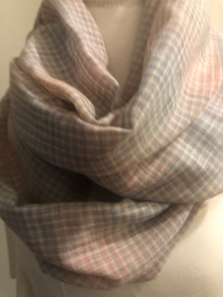 Lightweight Blue and Pink Plaid Scarf