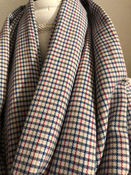 Red, Blue, and Olive Green Plaid on White
