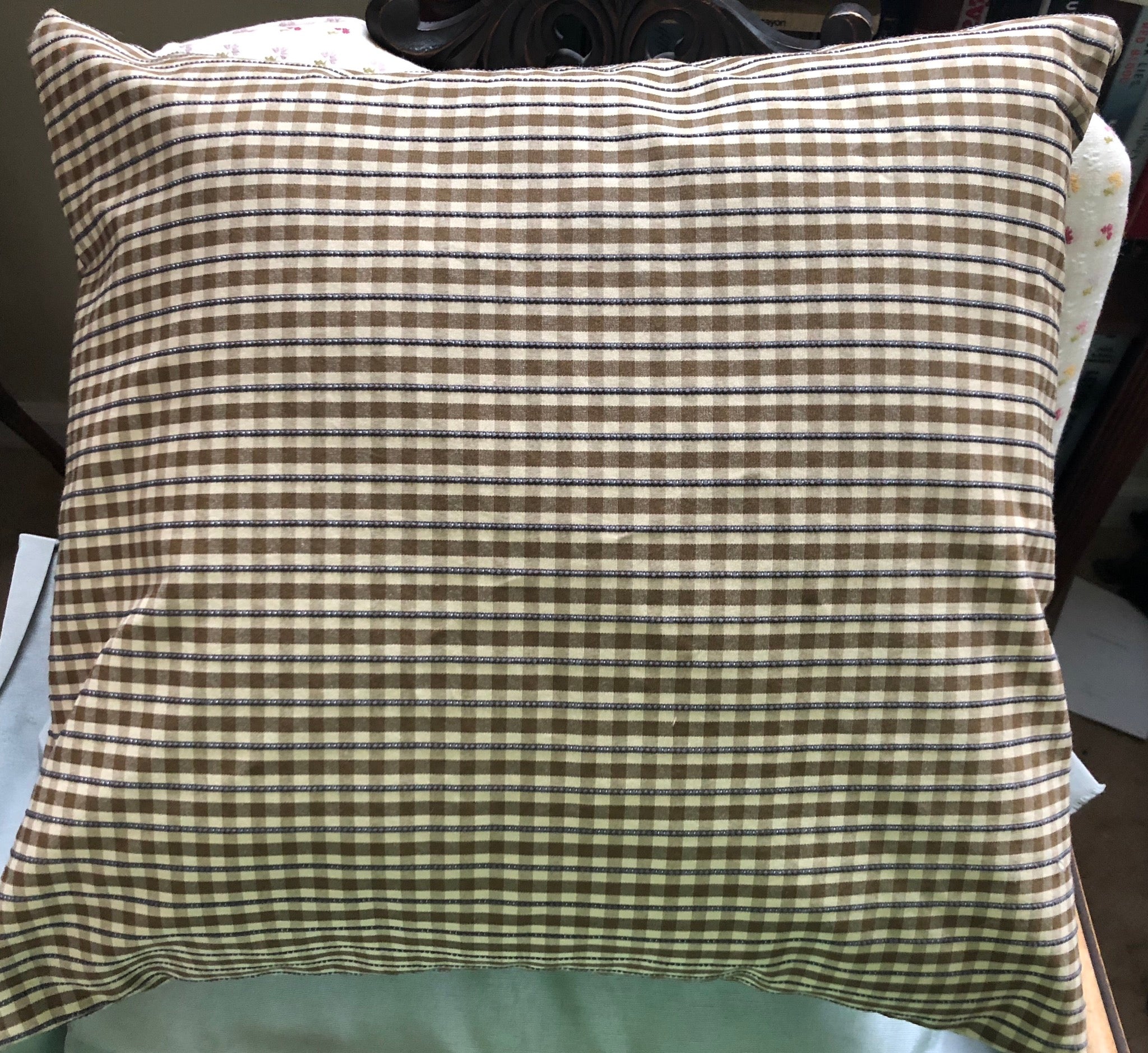 Brown and White Plaid Pillow Cover