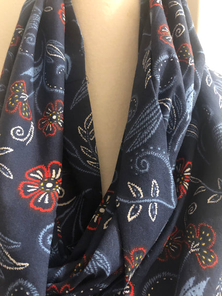 Navy Blue with Red Flowers