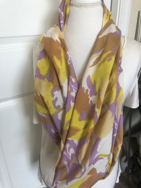 Abstract Yellow Purple White Silk Infinity Scarf