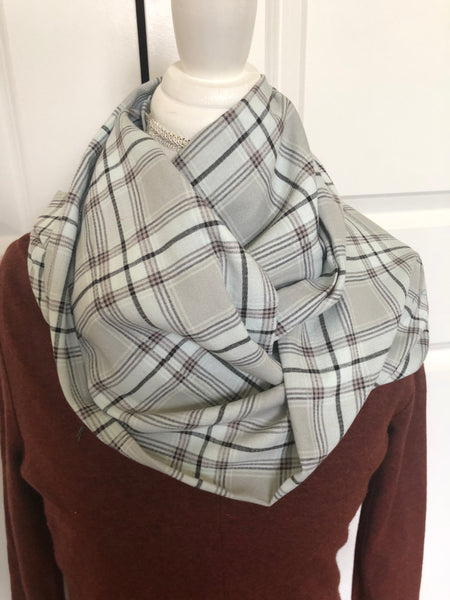 White and Brown Plaid Infinity Scarf