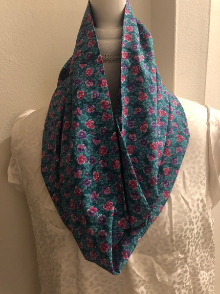 Teal Cotton with Pink and Purple Flowers