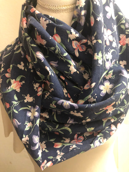 Blue and Pink Floral Cotton Scarf