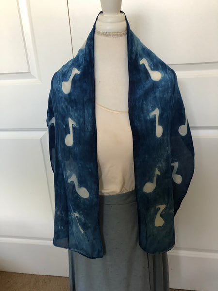 Musical Notes Chiffon Silk Indigo-Dyed Scarf