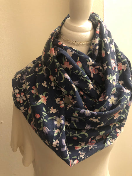 Blue and Pink Floral Cotton Scarf