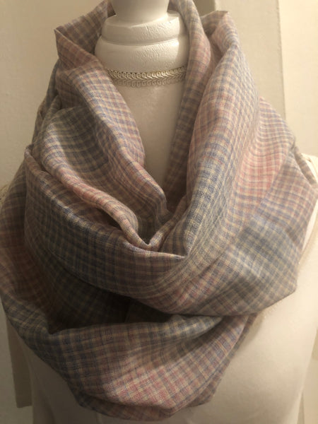 Lightweight Blue and Pink Plaid Scarf