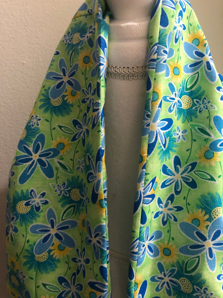 Green Blue Yellow Teal Floral Cotton