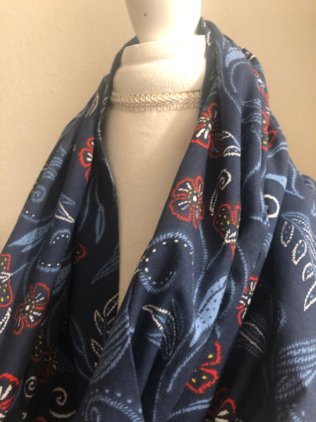 Navy Blue with Red Flowers