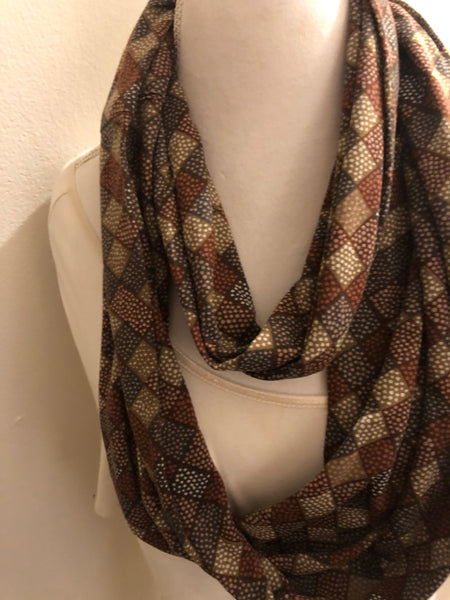 Brown Geometric Cotton Knit Scarf