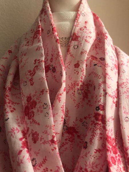 White Cotton Scarf with Small Red Flowers