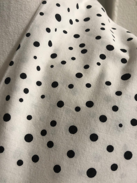 White Cotton with Black Polka Dots