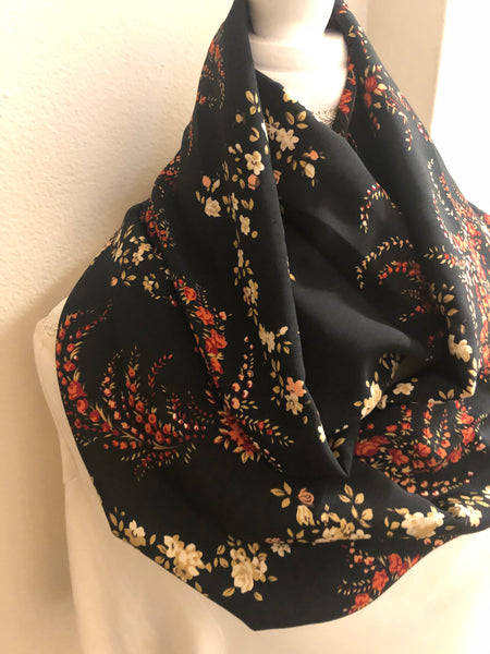 Floral Rayon Scarf on Black Background