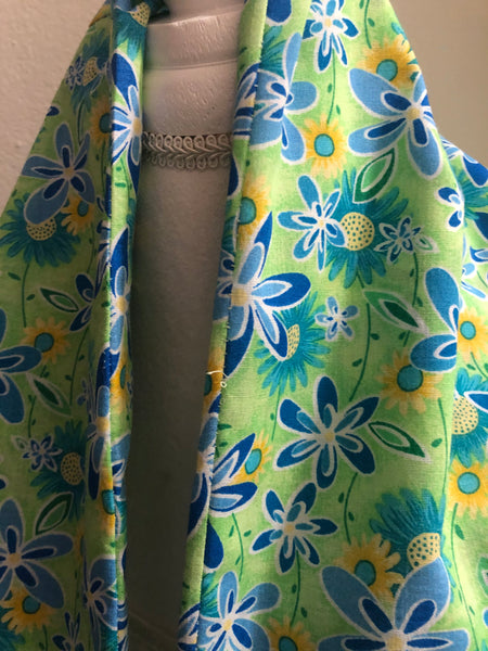 Green Blue Yellow Teal Floral Cotton