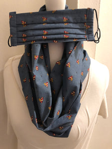 Hearts on Blue Scarf & Face Mask