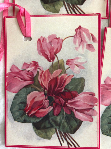 4 Pink Flower Gift Tags