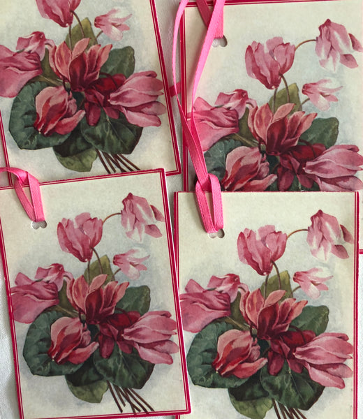 4 Pink Flower Gift Tags