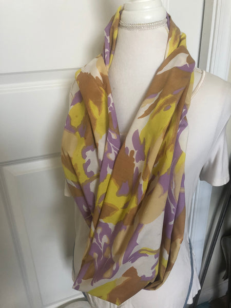 Abstract Yellow Purple White Silk Infinity Scarf