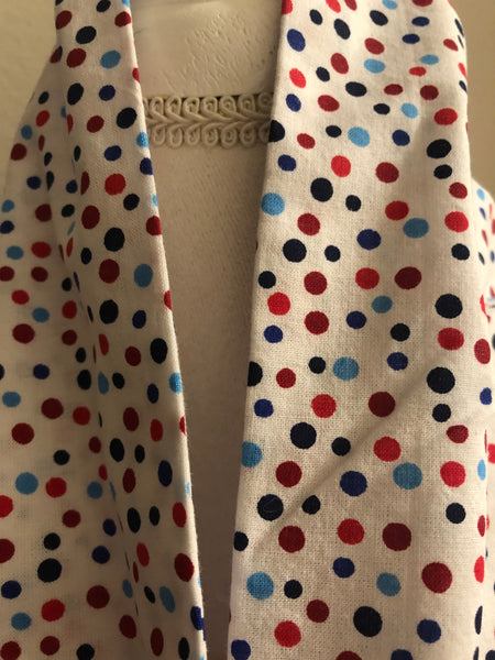 Red and Blue Polka Dots on White