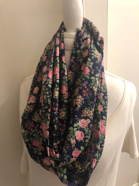 Dark Navy with Pink Roses Cotton