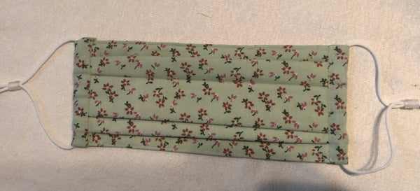 Lined Mint Green with Rose Flowers, Adjustable Ties & Nose Wire