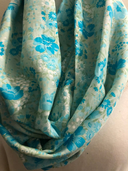 Silk Floral Blue Scarf