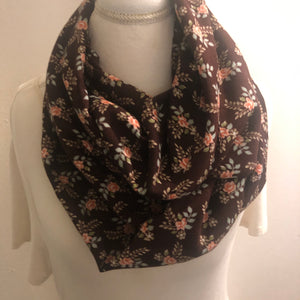 Brown Scarf with Pink Flowers