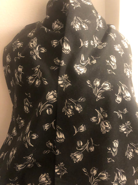 Black Cotton with White Floral Pattern