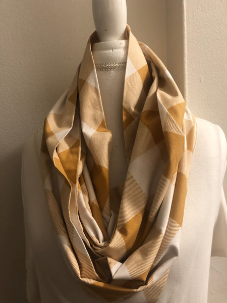 Camel Brown and White Plaid Scarf
