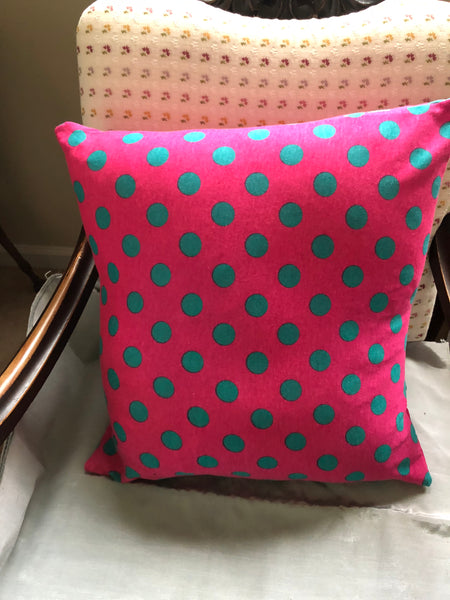 Pink and Turquoise Polka Dot Pillow Cover