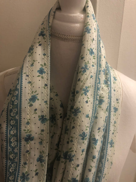 Blue and White Floral  Scarf