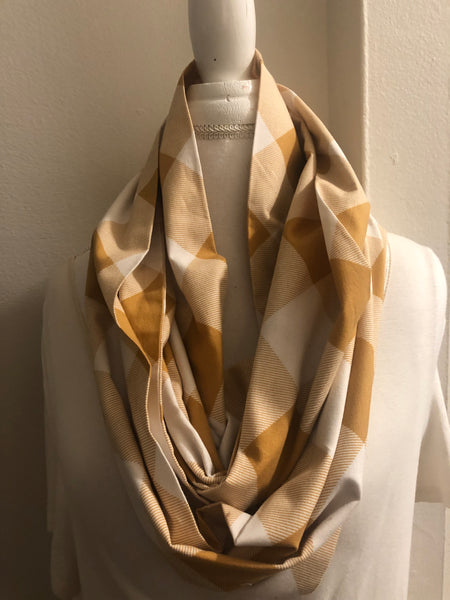 Camel Brown and White Plaid Scarf