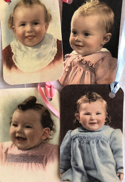 4 Vintage Baby Photo Gift Tags