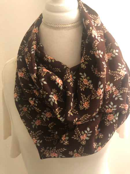 Brown Scarf with Pink Flowers